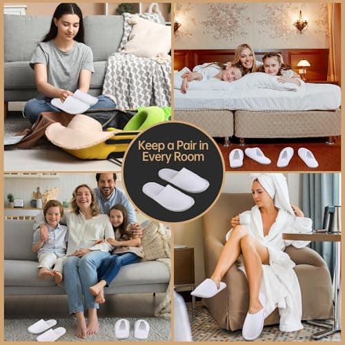 Vivantia 6 Pairs Disposable Hotel Home Spa Guests Slippers,White Waffle Deluxe Closed Toe Slippers Washable and Foldable for Travel Home Spa Party — view 3