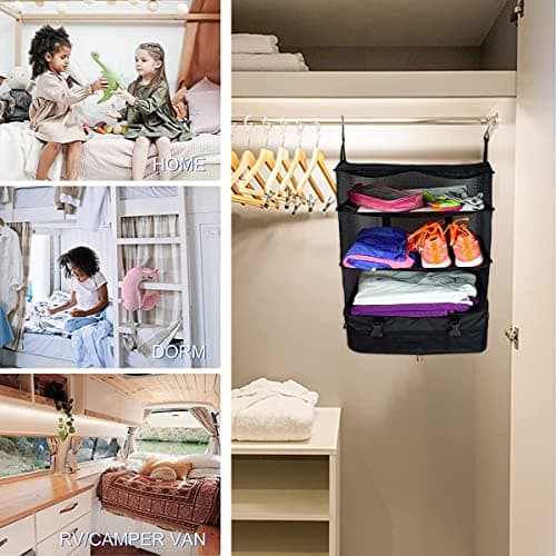 Caffney Travel Luggage Organizer Portable Travel Shelves Bag 3-Shelf Suitcase Packing Cube Collapsible Hanging Closet Storage Bag Space Saver for Wardrobe Suitcase Carry On — view 2