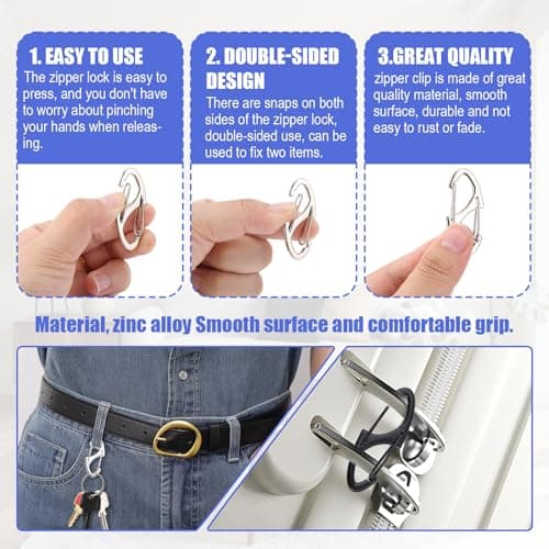 BOXOB 8pcs Zipper Clips Anti Theft, Double Sided Mini S Carabiner Zipper Locks Theft Deterrent Small Zippers Pull Locks Accessories for Luggage Suitcase Backpacks Purses Handbags Tents Keys — view 4