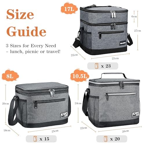 Kato Tirrinia Insulated Lunch Bag 17L(23 Cans), Large Compartment Cool Bag Thermal Tote Bags for Lunch Work School Camping Picnic, Foldable Cooler Bag for Meal Prep or Lunch Box Container, Charcoal — view 3