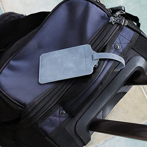 kwmobile Luggage Tags - 2X Synthetic Leather Name Address Cards for Travel Luggage, Suitcases - Blue Grey — view 2