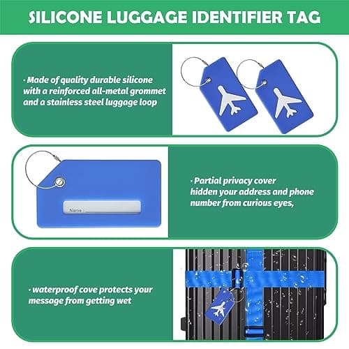 Yauhar 6Pcs Travel Suitcase Accessories Set Contains Silicone Luggage Bag Tags and Luggage Straps and Detachable Handle Covers, Wide Adjustable Packing Belt for Women Men (Blue) — view 4