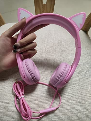 Olyre Kids Wired Headphones with Mic, LED Cat Ears, Girls, Toddlers, Pink — view 2