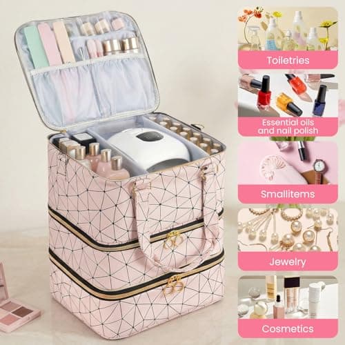 Nail Polish Organizer Case 3-Layer Portable Nail Bag for Nail Tech Pink — view 2
