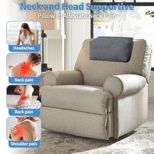 JOAASU Headrest Ergonomic Pillow for Recliners Armchairs, Non-Slip Headrest Pillow with Removable Cover, Memory Foam Neck Support Pillow with Pockets for Recliner, Sofa, Armchair, Office Chair — view 3