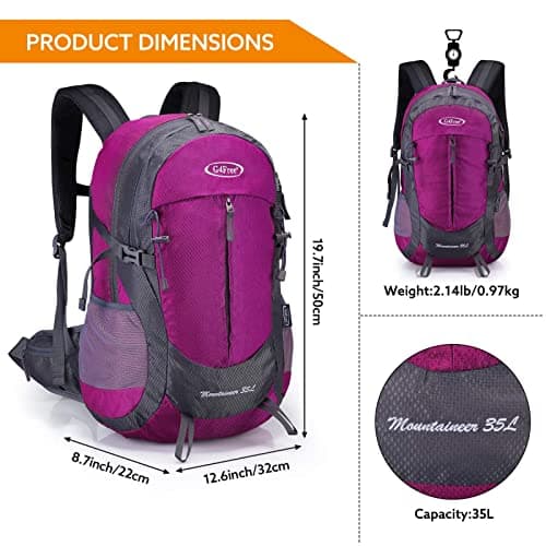 G4Free 35L Waterproof Hiking Backpack Outdoor Rucksack Trekking Daypack for Camping Hiking Backpacking Climbing with Rain Cover — view 2