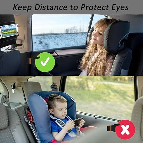 HTLAKIKJ Phone Mount for Car Headrest Fits All 3.5-7 Inch Cell Phone and Devices Silicone Car Phone Holder Mount for Kids in Back Seats - Black — view 2