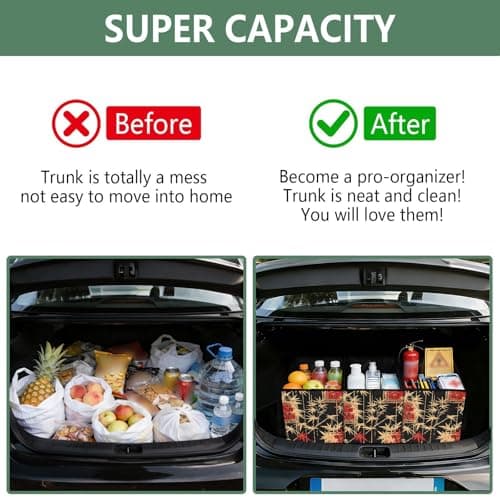 Quteprint Car Trunk Organizer, Japanese Bamboos 600D Oxford Foldable Storage Bag with Handles, 13.0x10.8x10.2in, Portable Collapsible Container for Groceries, Kitchen, Picnic & Travel — view 4