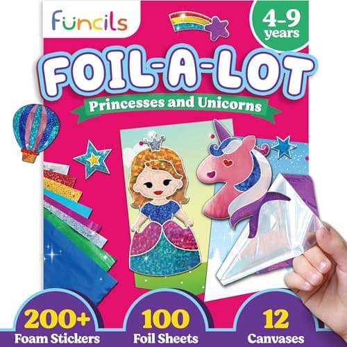 Funcils Foil Art Craft Kit - Unicorn & Princess Sticker Activity for Kids