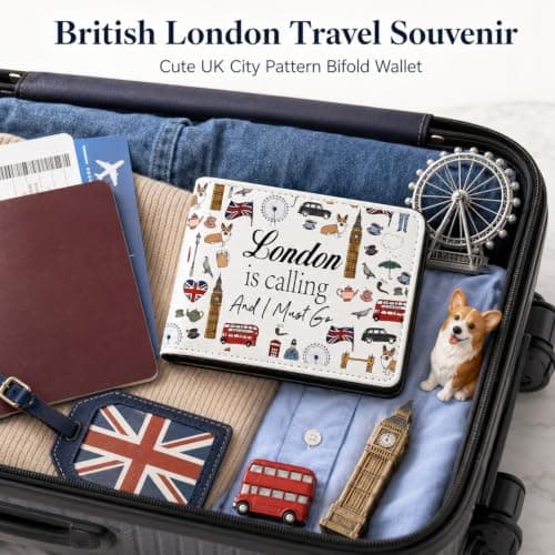 London is Calling Bifold Wallet, UK Landmark Print RFID Blocking PU Leather Purse, British Souvenir Wallet for Adults Teens Travel Gift — view 2