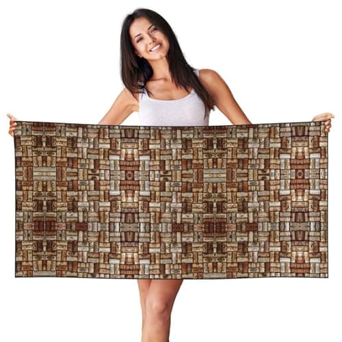 Dexnel Wine Cork Printing Oversized Beach Towel Lightweight Bath Towel Swim Towel Peach Skin Velvet Quick Dry Towels