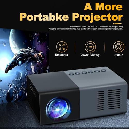 Mini Projector, Small Portable Projector .Suitable for children's gifts Video Projector, indoor video movies, and games. with Remote Control.Compatible for Smartphone, Laptop, PC (J9-G) — view 2