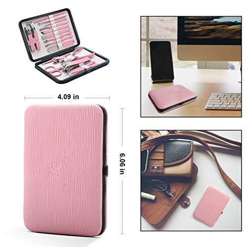 Manicure Set 18pcs Nail Clipper Kit Professional Grooming Kit, White Pink — view 3