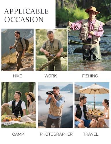 Flygo Men's Fishing Vest Utility Lightweight Outdoor Travel Safari Photo Cargo Vest with 16 Pockets, Black-mesh, XS — view 5
