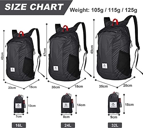 4Monster Packable Backpack Ultra Lightweight, Foldable Backpack Water Resistant, Hiking Daypack for Travel Camping Outdoor, Daily Walk-around, Cycling, Sports, Excursions(Black, 32L) — view 6