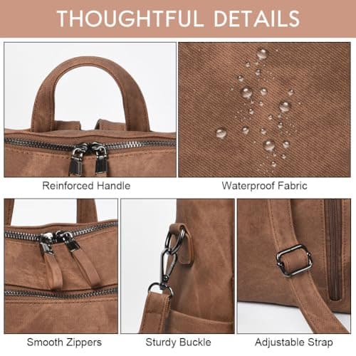 Aucuu Women Backpack, PU Leather Backpack, Fashion Ladies Backpack, PU Fashion Travel Multipurpose Shoulder Bag, Waterproof Anti-Theft Travel Lightweight Backpack, Handbag for Women & Girls — view 3