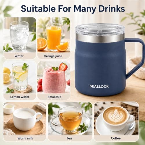 SiHuiTu 450ml Insulated Stainless Steel Coffee Mug with Lid & Handle (Blue) — view 5