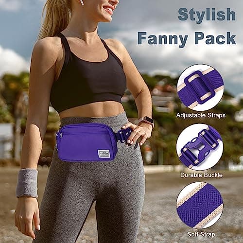 DMLuna Small Crossbody Bags for Women Trendy, Lightweight Waist Pack for Women & Men, Mini Belt Bag, Waist Bag with Adjustable Strap for Running Workout Traveling, Purple — view 6