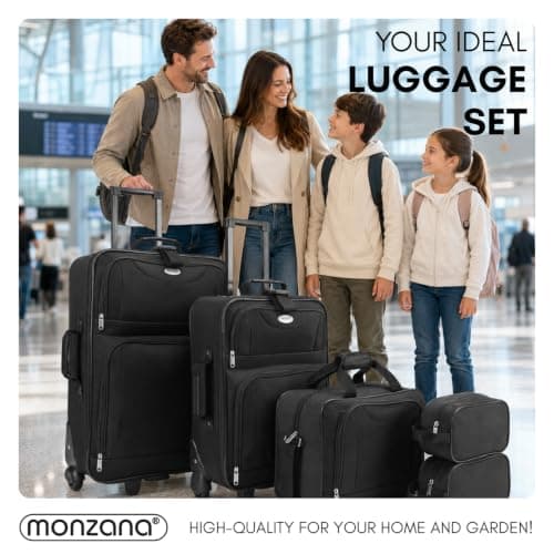 Monzana® 5-Piece Soft Shell Luggage Set Lightweight, Lockable, Wheels Black — view 2