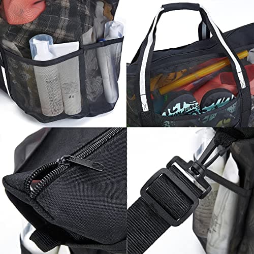 MOPHOEXII Extra Large Mesh Beach Bags Pool Bags，Vacation Beach Toy Bag Swimming Bag Packable Beach Bag Mesh Tote Bag for Women and Men, Black, Black, Large — view 6