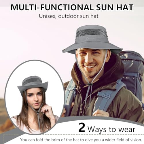 BSBUY UPF50+ Sun Hat With UV Protection Wide Brim, Breathable Mesh Safari Boonie for Fishing, Summer Lightweight Portable Foldable for Hiking Camping Climbing — view 2