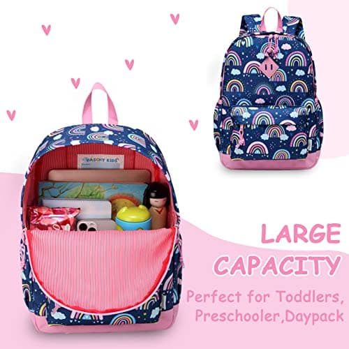 VASCHY Kids Backpack for Girls,Cute Animal Pattern School Bag Daily Children's Rucksack Backpack for School Kindergarten Nursery with Chest Strap And Bottle Pockets(Blue Rainbow) — view 6