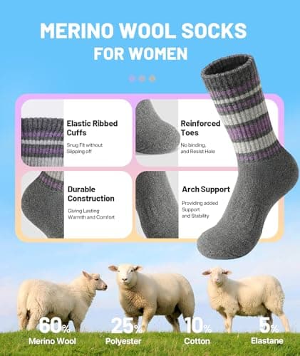 SIMIYA 5 Pairs Merino Wool Socks Womens Cosy Warm Thick Thermal Socks — view 2