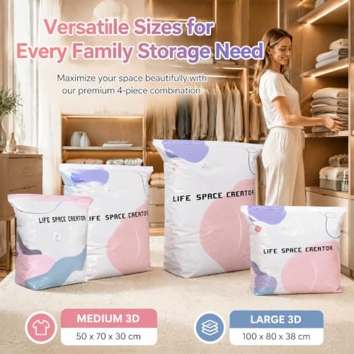 No Pump Vacuum Storage Bags, 4PCS Vacuum Pack Bags for Clothes — view 6