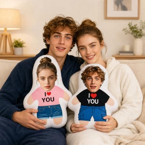Custom Face Pillow, Personalised Photo Cushion with Body Shapes, Funny Mini Human Doll Pillows, Novelty customized gift for Boyfriend Girlfriend Valentine’s Day Christmas, 4-18 Inches — view 3