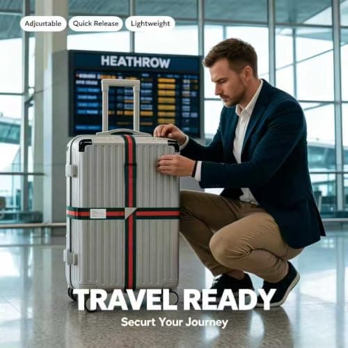 Jenck One‑Piece Cross Luggage Strap, 4.2M Adjustable Heavy Duty Suitcase Belt, Thickened Luggage Packing Belt with Quick Release Buckle for 20‑34 Inch Suitcase, Red‑White‑Blue — view 6