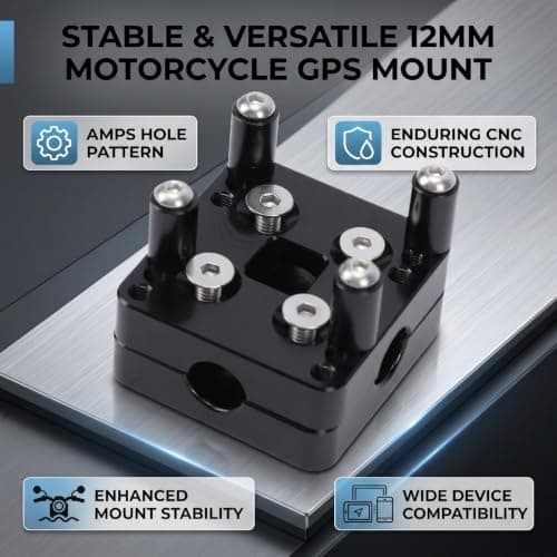 aqxreight 12mm GPS Mount Bracket, CNC Machined Aluminum with AMPS Hole Pattern, Compatible with Zumo XT and QuadLock for R1200 1250 GS GSA 2014-2022 Tenere 700 — view 5