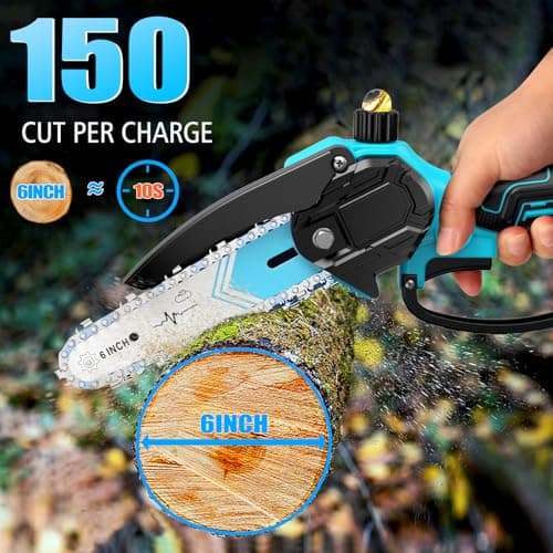 Mini Chainsaw with 6 Inch 4000 mAh Battery (2 Batteries), One-Handed Cordless Portable Electric Chainsaw Equipped, 4 Chains for Cutting Wood, Branches, Garden Pruning — view 6