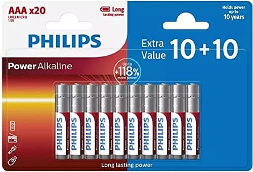 PHILIPS AAA Batteries 20 Pieces - Value Pack Batteries LR03/1.5V - Alkaline Batteries - Battery with 20 Years Shelf Life - up to 118% More Energy