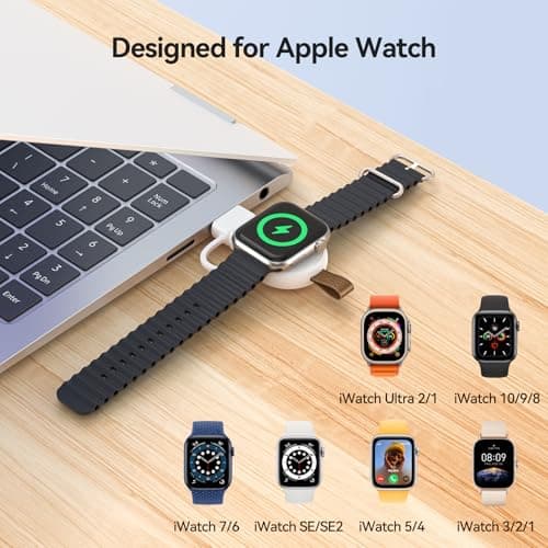 NEWDERY Portable Charger for Apple Watch 10, Fast Wireless Charging USB C & USB A Magnetic iWatch Travel Charger for Apple Watch Ultra2/1 Series 10 9 8 7 6 5 4 3 2 1 SE,White — view 2