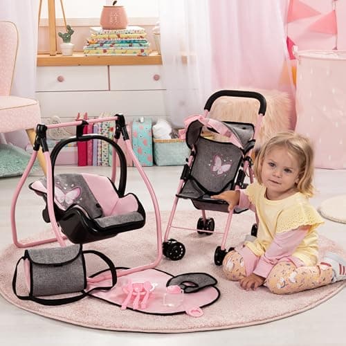 Bayer Pink Dolls Stroller and Swing Set - My First Baby Doll Pram Set — view 5