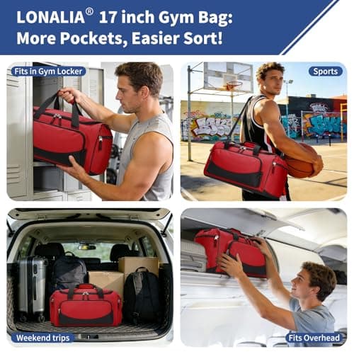 LONALIA Small Holdall Bag 30L, Gym Duffle Bag, Red — view 5