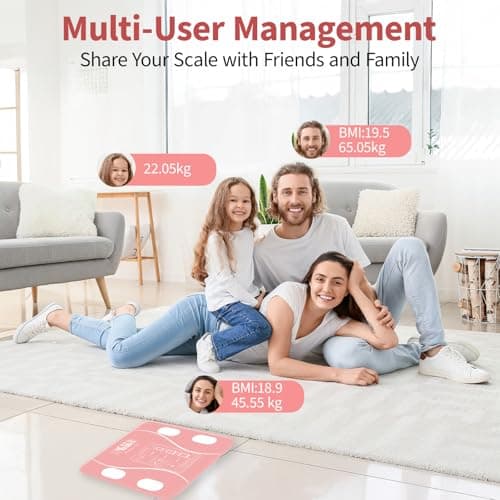 Smart Body Fat Scale Rechargeable,Body Composition Monitor with App,Pink — view 5