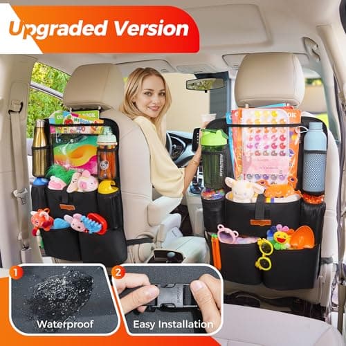 SURDOCA UPGRADED Car Seat Organiser for up to 11-inch Tablet Holder, 8 Pockets, Kids Toy Storage, Water Proof Back Seat Protector for Kids — view 2