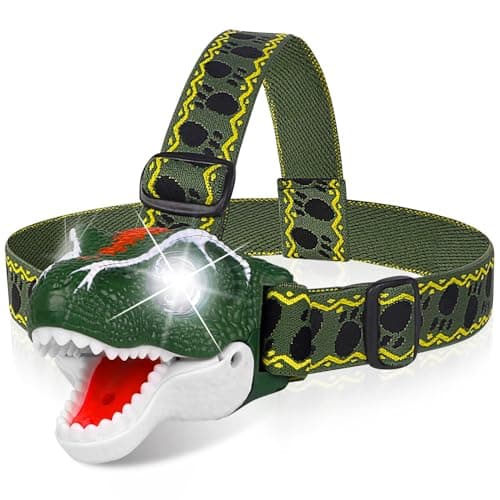 QCTOYS T-Rex Dinosaur Headlamp - LED Head Torch Toys for Kids Age 3-10