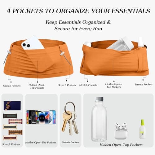 No Bounce Running Belt for Phone, Water Resistant Running Waist Pack for Men and Women, Adjustable Slim Sports Pouch Bag for Jogging, Hiking, Gym Workouts and Cycling (Tangerine Orange, XL Size) — view 5