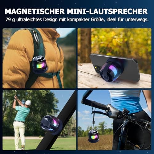 EDUPLINK Mini Magnetic Bluetooth Speaker with RGB Lights, TWS Stereo, IPX4 Waterproof, 10 Hours Playtime, Pocket Size, Magnetic Holder for iPhone, Android (Blue) — view 6