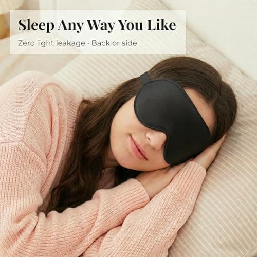 Silk Sleep Masks for Women & Men 100% Blackout Eye Mask, Zero Pressure 3D Design, Nose-Contoured Ultra Soft Blindfold for Sleep & Travel, Includes Earplugs & Storage Case, Black — view 2