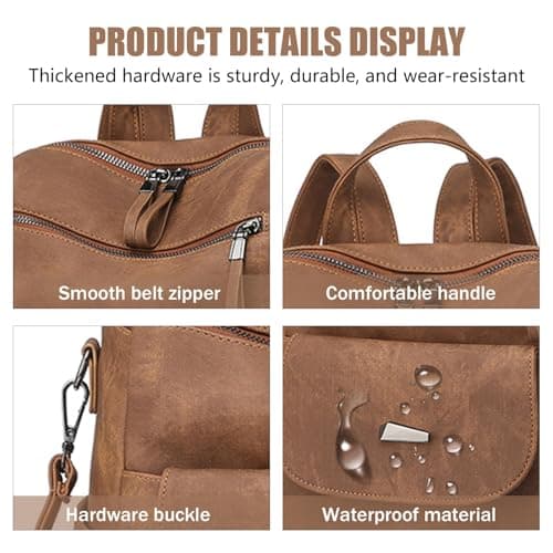 WUGUANSS Women's Fashion Backpack Anti-Theft Lightweight PU Fashion Travel Multipurpose Convertible Purse Shoulder Bag Handbag Waterproof Backpack Gifts for Women Ladies Shoulder Bag — view 3