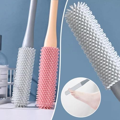 Long-Handled Silicone Toe Crevice Cleaning and Exfoliating Brush with Reusable Drying Covers - Lotion Applicator for Men and Women (Gray) — view 3