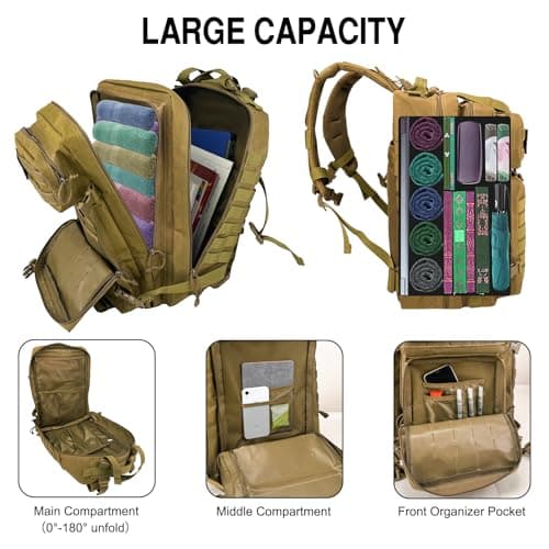 WOLT | Tactical Backpack for Men 45L Military Backpack Large 3 Day Molle Assault Pack Rucking Backpack for Survival Hiking, Khaki — view 4