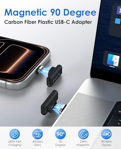 Magtame 24Pin Magnetic USB C 90 Degree Adapter, 240W Carbon Fiber Plastic — view 2