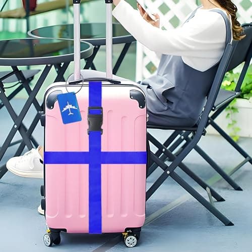 Luggage Strap (2 Pack), with 2 Luggage Tags, Custom Identification, Travel Bag Closure, For Connecting Luggage Together, Dark blue — view 5
