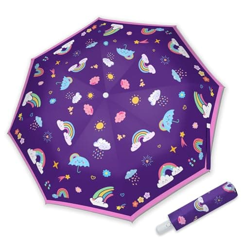 omedecal Automatic Folding Umbrella for Kids Girls & Boys, Rainbow