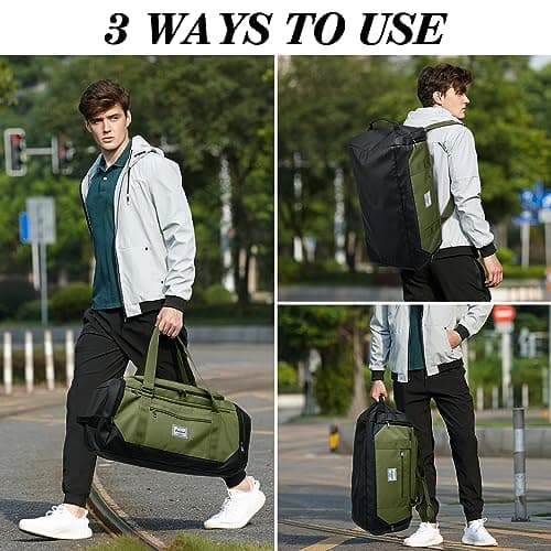 Laripwit Sports Gym Bag for Men, 40L Travel Duffle Bag with Shoe Compartment & Wet Pocket, Lightweight Duffel Bag Backpack Multipurpose Weekend Overnight Sports Holdall for Women, Green — view 3