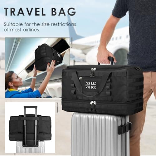 ETRONIK Travel Duffle Bag for Men, Tactical Gym Bag with Shoe Pocket, Black — view 5